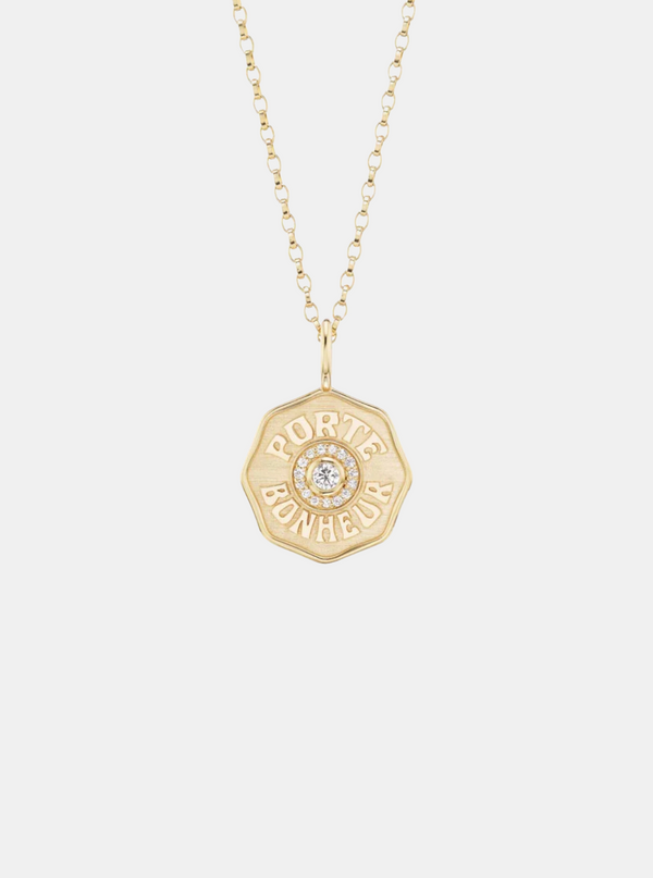 Mini Raised Gold Porte Bonheur with Diamond Necklace