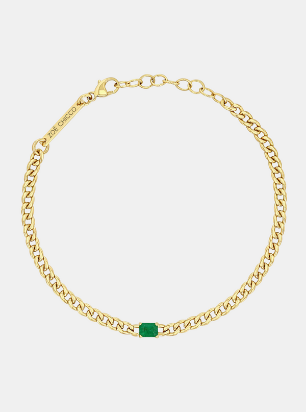 Small Curb Bracelet with Prong Set Emerald