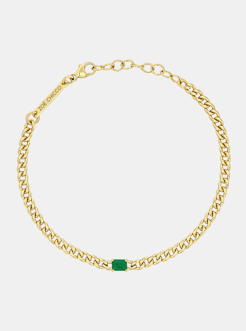 Small Curb Bracelet with Prong Set Emerald