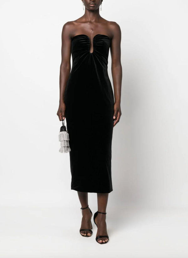 Black Velvet Strapless Midi Dress-Self Portrait-Tucci Boutique