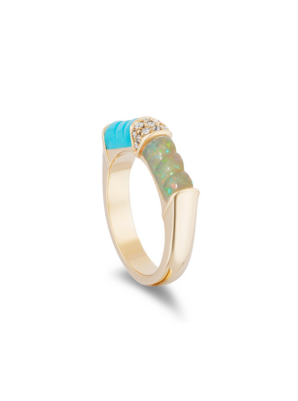 DNA Double Ring - Opal and Turquoise
