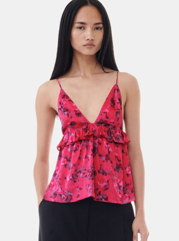 Printed Satin Strap Top-GANNI-Tucci Boutique