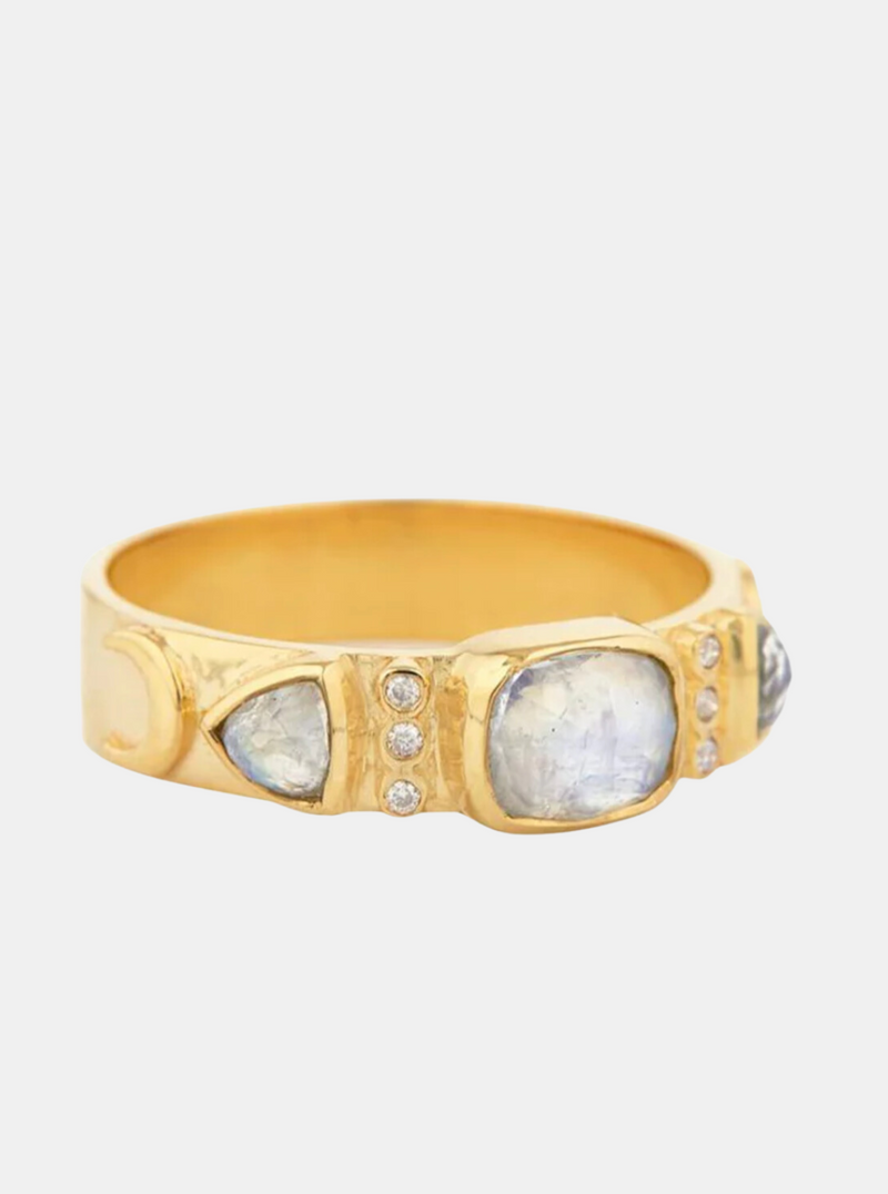 Totem Ring - Moonstones and Diamonds