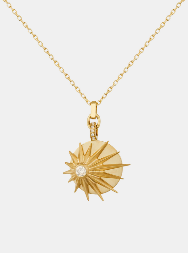 Sun Medal and Diamond Chain Necklace