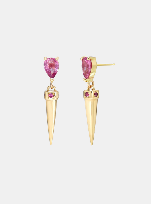 Spike Drop Earrings with Pink Sapphire