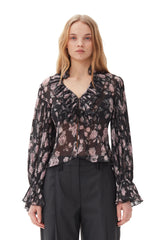 Pleated Georgette Flounce Blouse-GANNI-Tucci Boutique