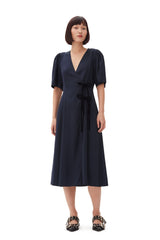 Viscose Twill Wrap Dress-GANNI-Tucci Boutique