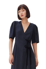 Viscose Twill Wrap Dress-GANNI-Tucci Boutique