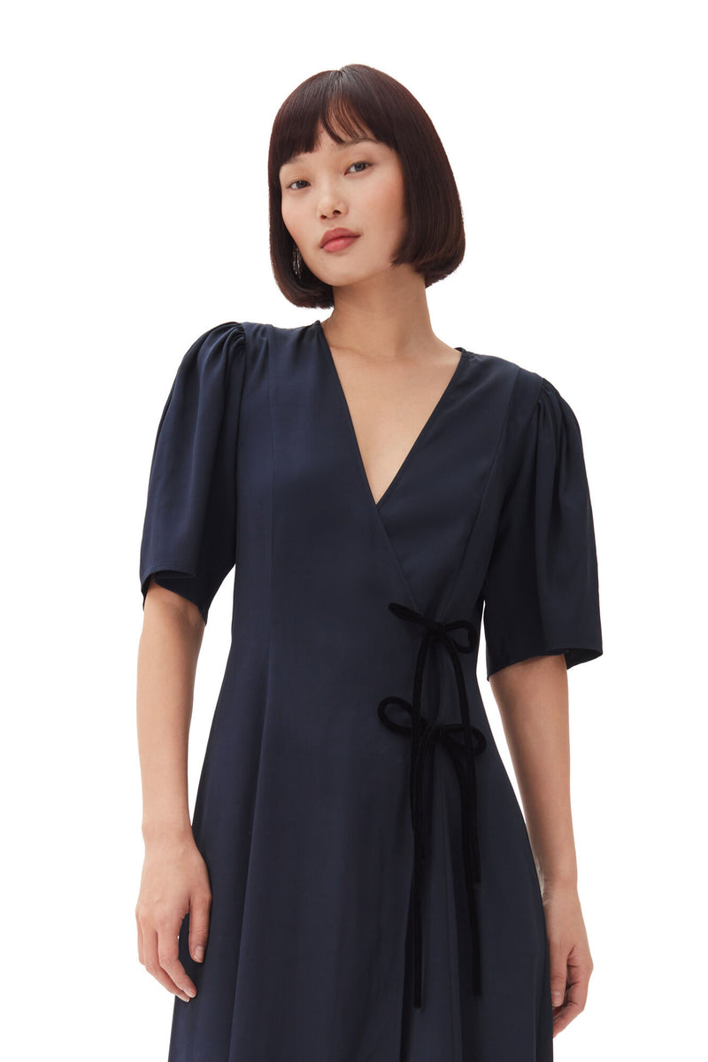 Viscose Twill Wrap Dress-GANNI-Tucci Boutique