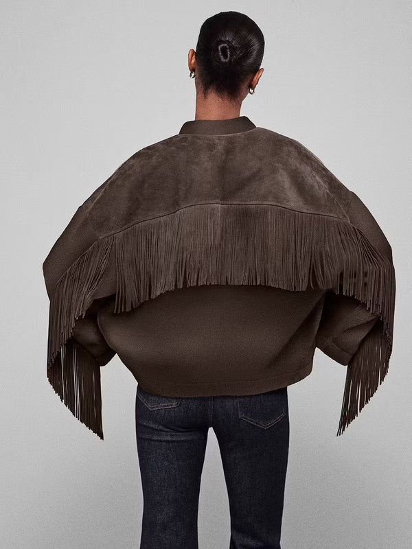 Mix Suede Fringe Coat