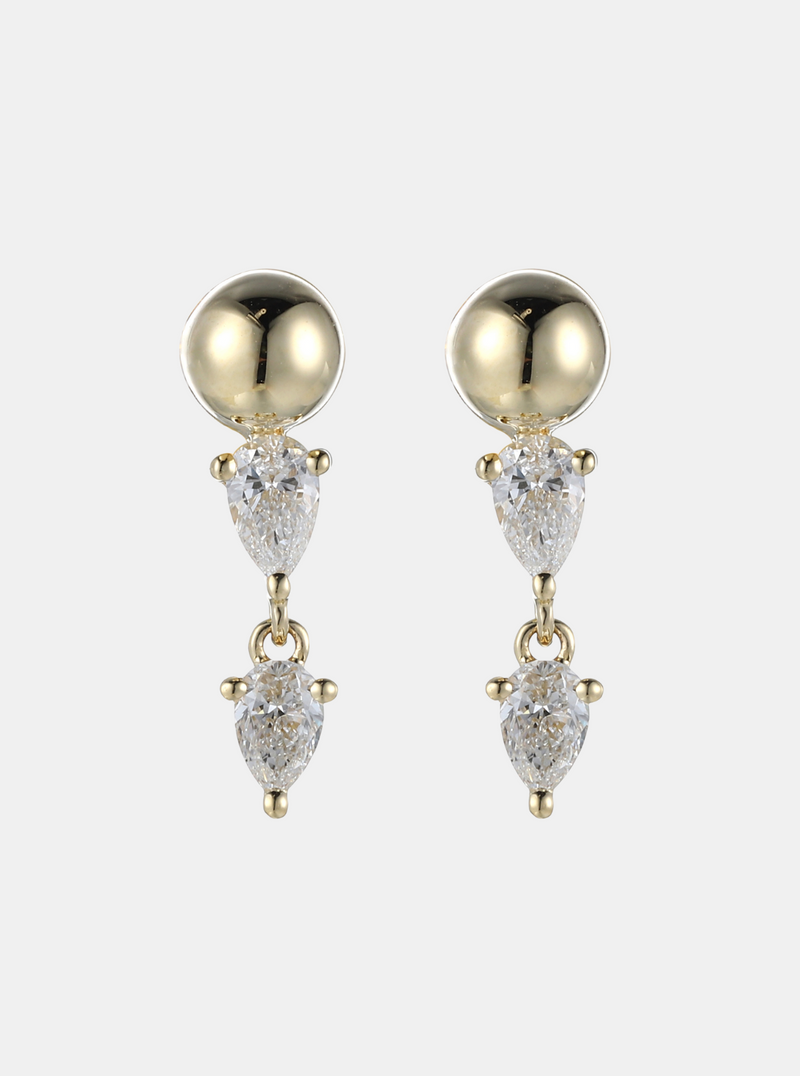 Tube Stud Double Gold and Diamond Earrings