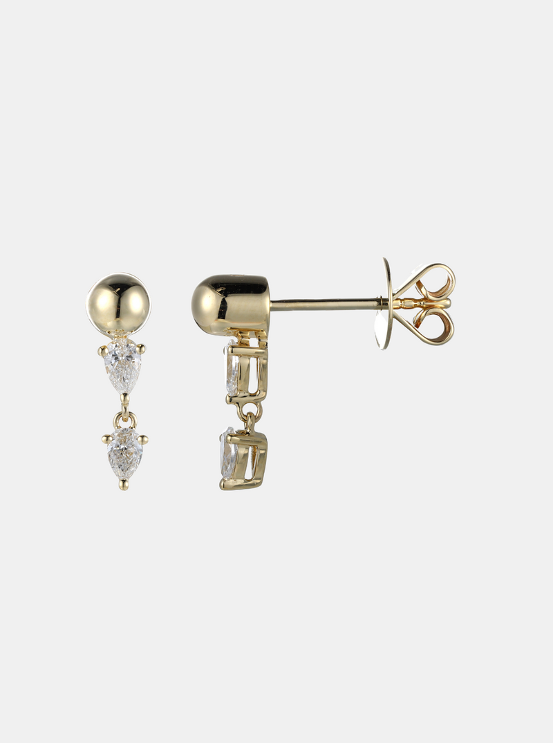 Tube Stud Double Gold and Diamond Earrings