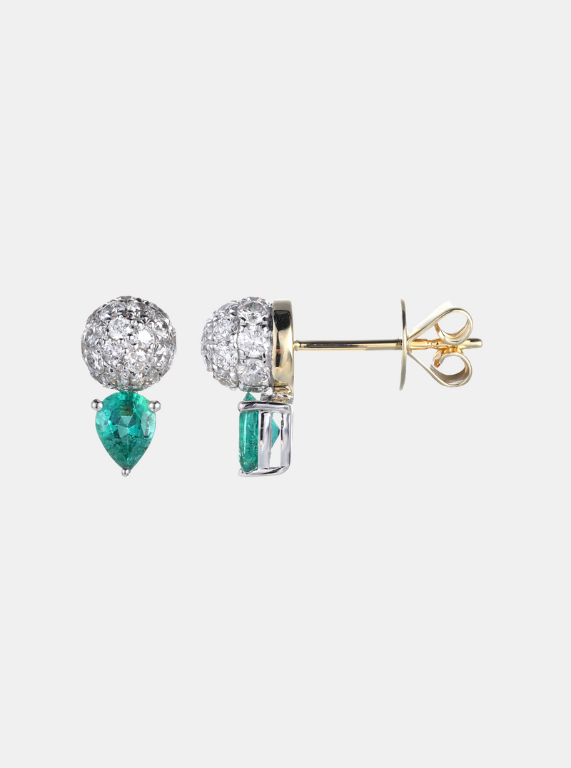 Tube Diamond and Emerald Earrings