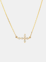 Tiny Prong Set Sideways Diamond Cross Necklace