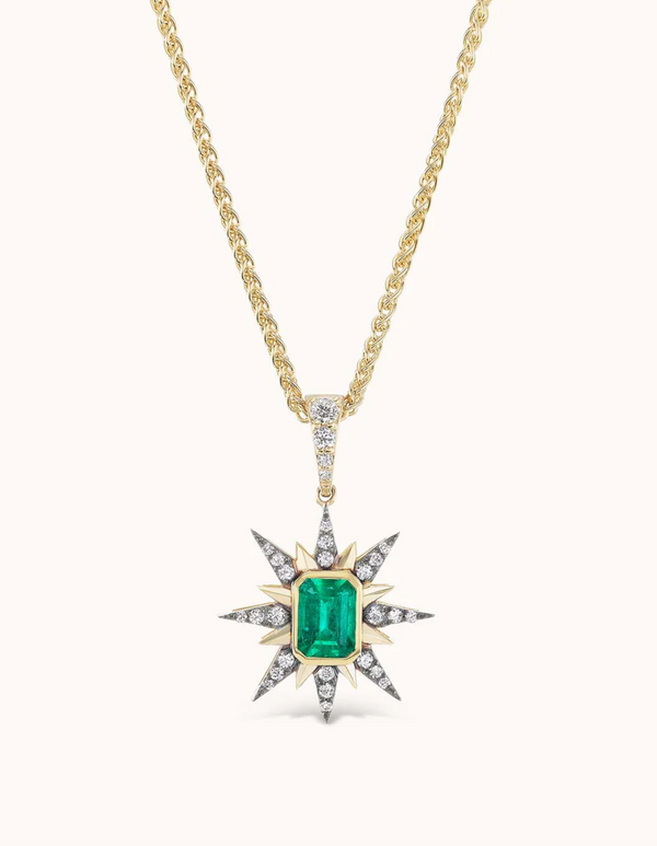 Emerald Starburst Charm with Wheat Chain