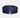 Navy satin eye mask with pearl embellishments on a light gray background