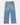 Blue jeans with colorful patches on a white background