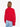 Person wearing a red fuzzy sweater on a white background