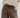 Brown jeans worn with a beige cable knit sweater on a plain background
