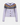 Light purple knitted cardigan with colorful pattern on a white background