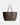 Brown leather tote bag on a light gray background