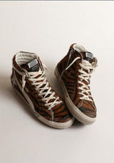 *Pre-Order* Slide Sneakers - Brown, Zebra & White-Golden Goose Deluxe Brand-Tucci Boutique