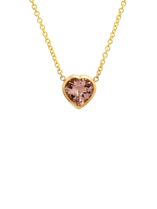 14K Yellow Gold Morganite Heart Gypsy Necklace