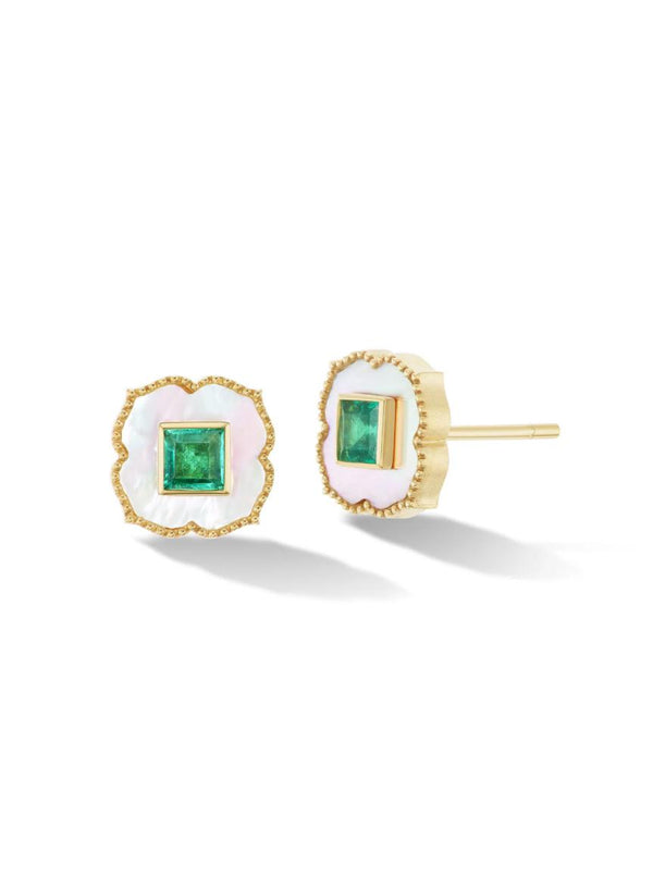 Lotus Inlay Stud Earrings - Emerald-Orly Marcel-Tucci Boutique