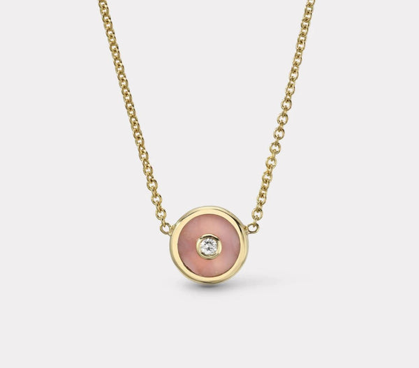 Mini Compass Necklace - Pink Opal-Retrouvai-Tucci Boutique