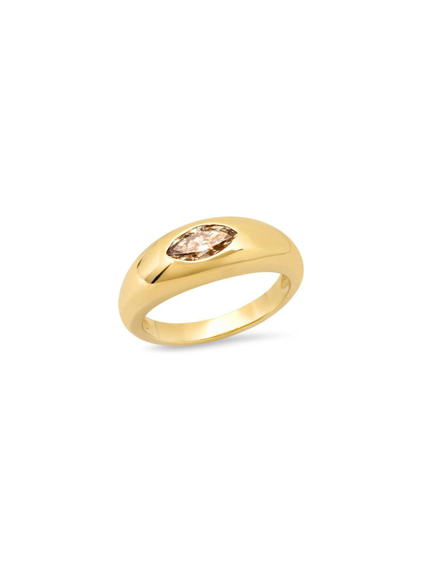 14K Yellow Gold Champagne Marquise Diamond Gypsy Ring